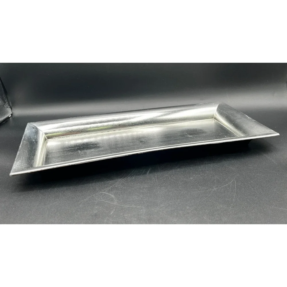 Heavy Plastic Silver Rectangular Decorative Tray Brushed Metallic 14x6.5